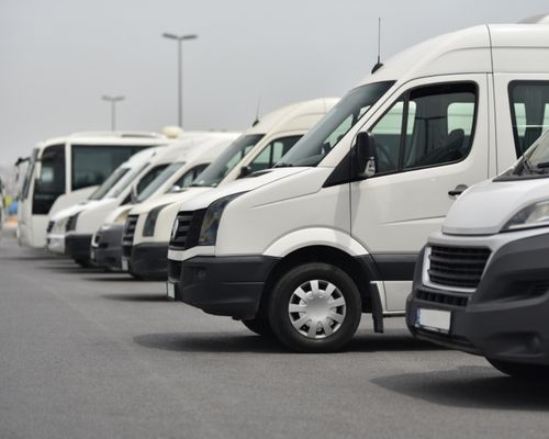 row of parked charter buses